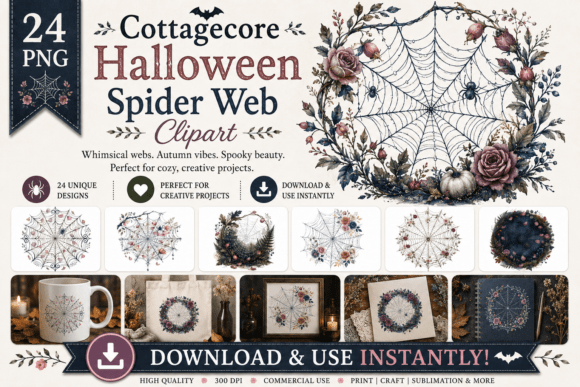 Download Cottagecore Halloween Spider Web Clipart - Spider Collection